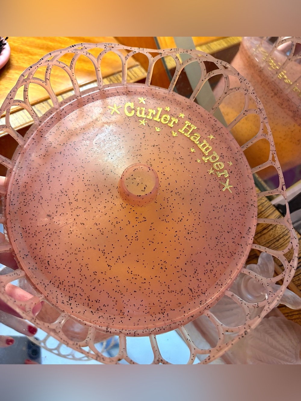 1950s 1960s Pink & Gold Glitter Atomic Curler Hamper Hair Rollers Basket ✨